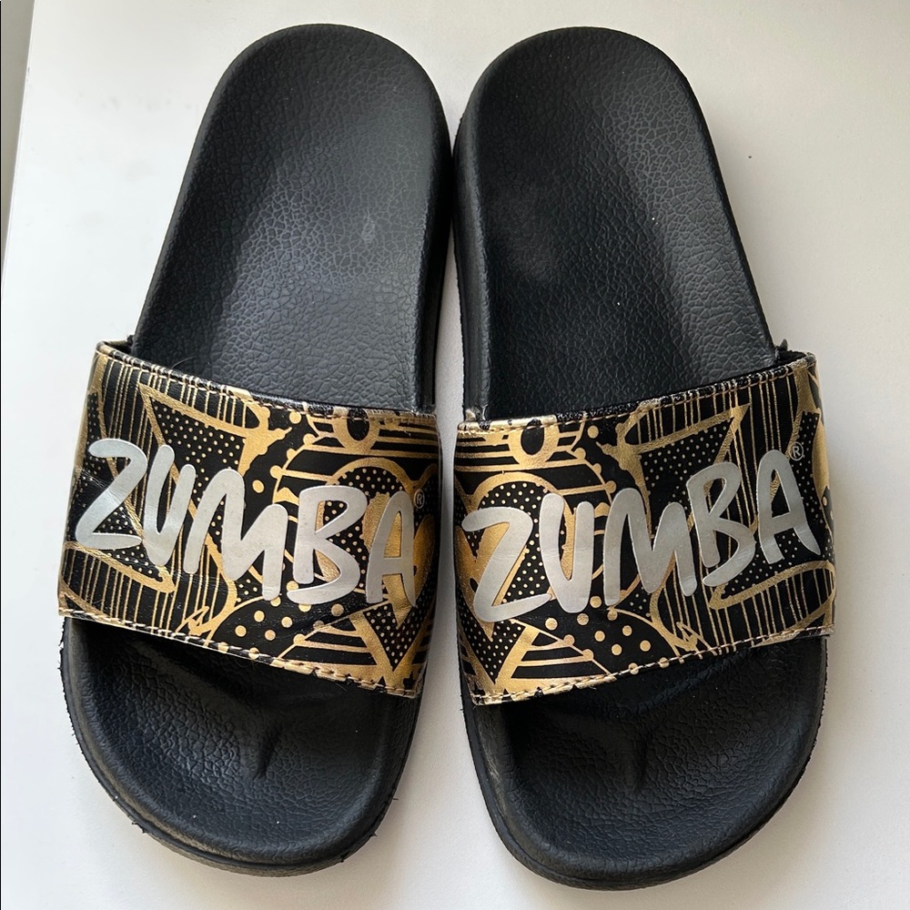 ZUMBA Black and Gold Sandals